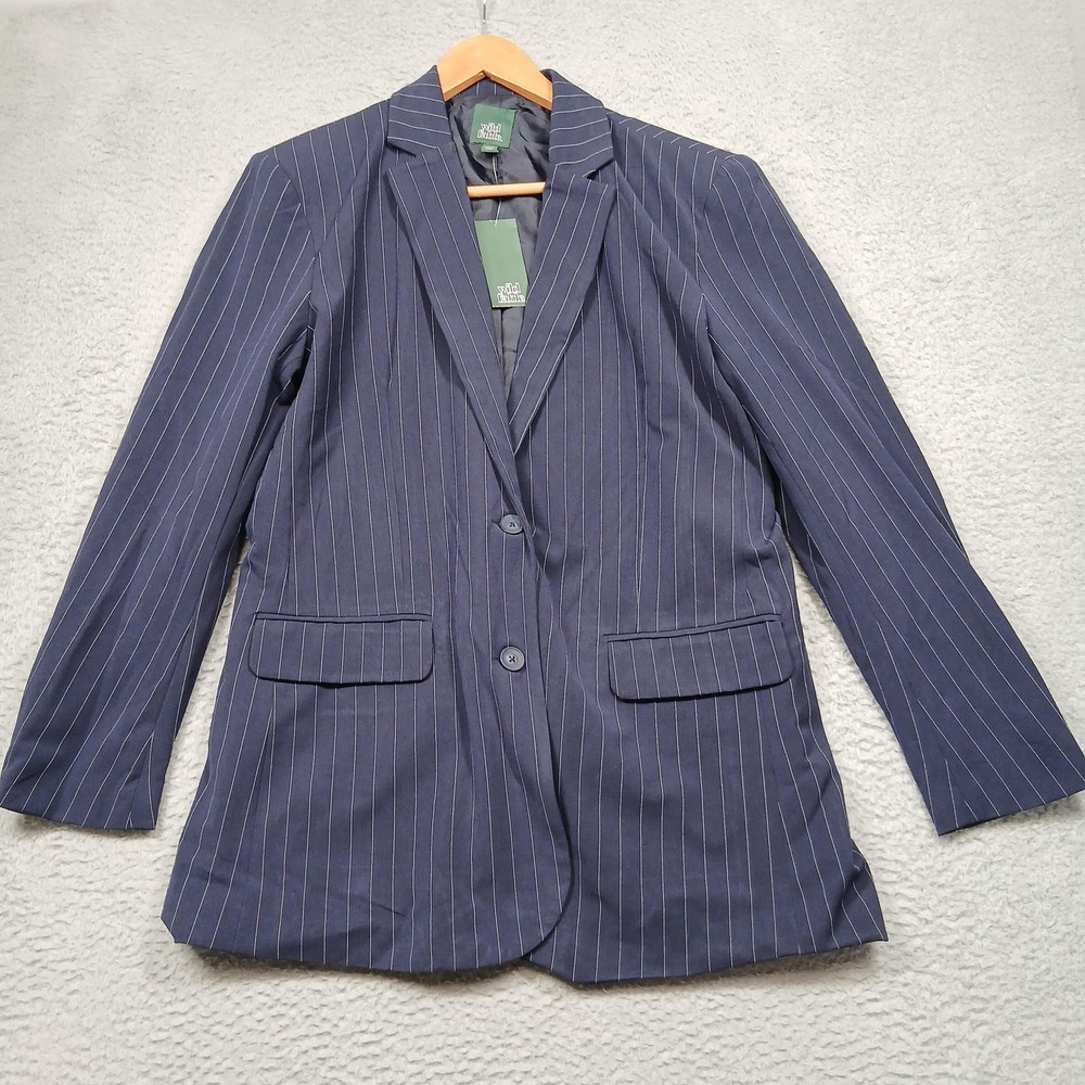 Wild Fable Blazer Jacket Womens Medium Navy‎ Pinstripe Two Button Lined NWT